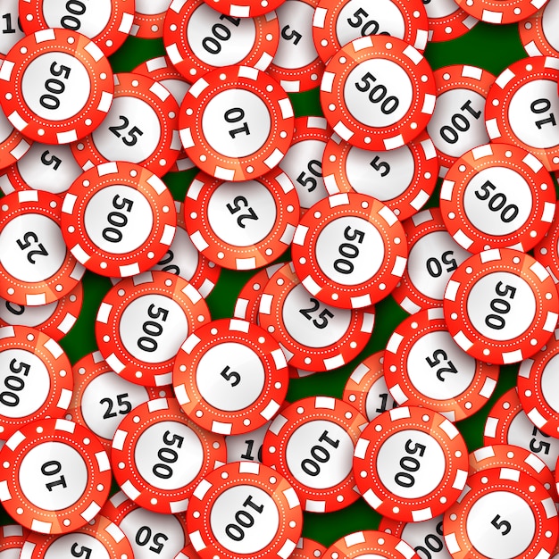 Beaucoup de jetons de casino rouges sur le modèle sans couture de drap vert