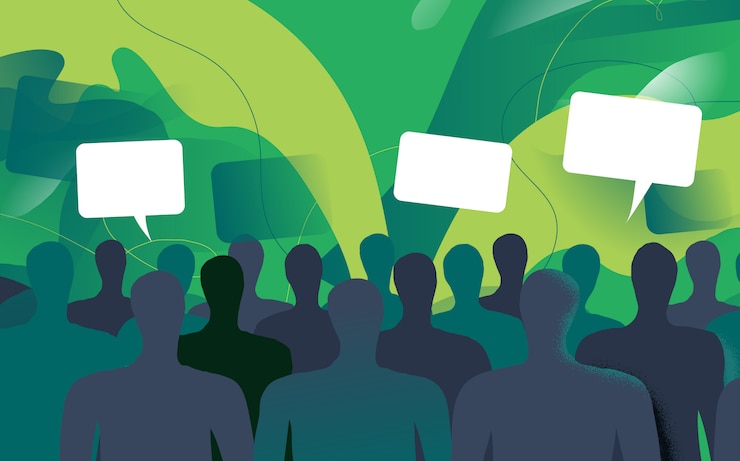Vecteur beaucoup de personnes parlent de différents sujets