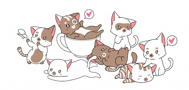 Beaucoup De Petits Personnages De Chats Mignons