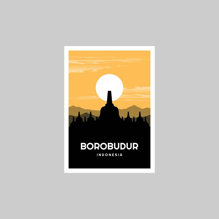 La beauté de l'affiche vintage du temple de Borobudur vector illustration merveilleuse de l'Indonésie