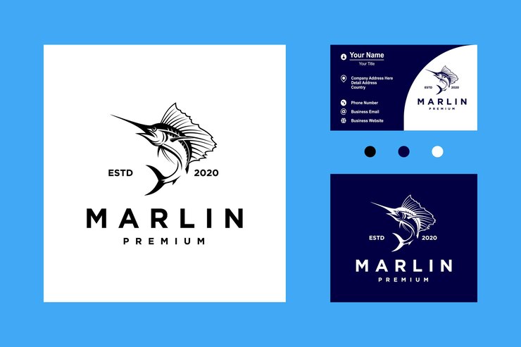 Beauté Black Marlin Fishing Icon Logo Vector Design Illustration Isolé sur fond blanc