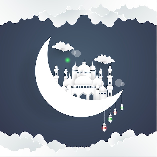 la beauté du Ramadan Kareem avec l&#39;illustration de la mosquée et de la lune