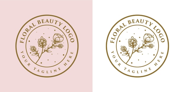 Beauté Féminine Dessinée à La Main Et Cadre De Logo Botanique Floral Pour Les Soins Capillaires De La Peau Du Salon Spa