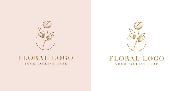 Beauté féminine dessinée à la main et cadre de logo botanique floral pour les soins de la peau et des cheveux de salon de spa