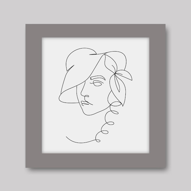 Vecteur beauté femme avec chapeau illustration dessin au trait continu dessin à la main