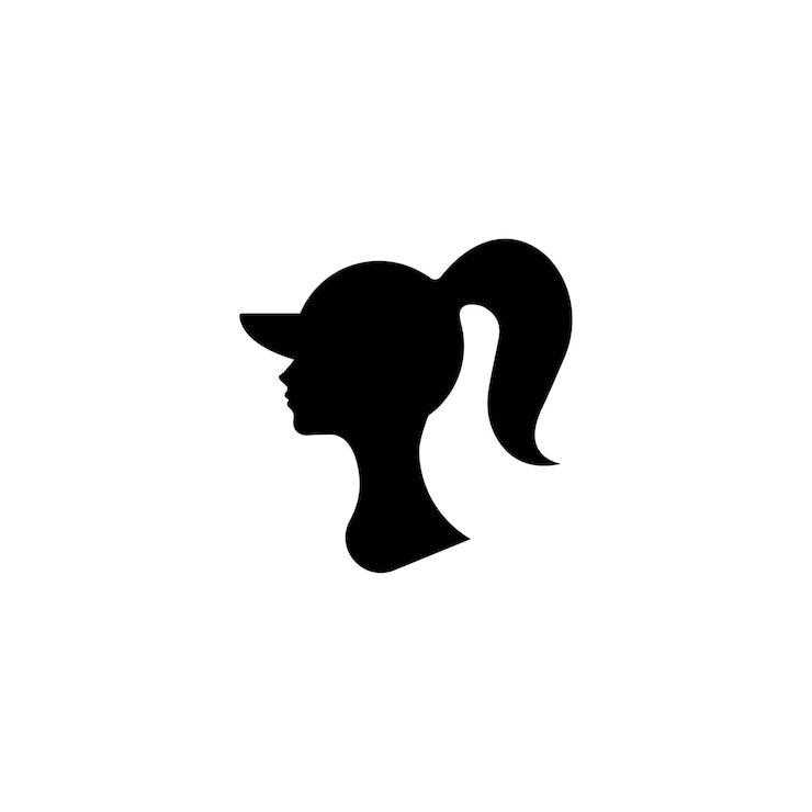 Beauté de femme avec queue de cheval dans une silhouette de vecteur de casquette de baseball