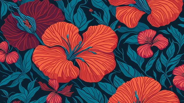 Beauté De La Nature Avec Un Motif D'hibiscus Coloré