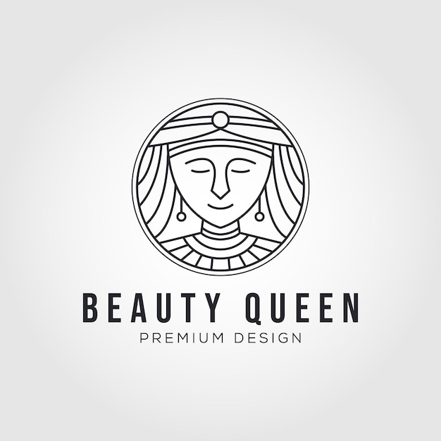 Beauté Reine Visage Logo Vecteur Ligne Art Illustration Design