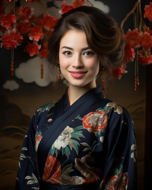 Vecteur beautiful japanese woman in kimono