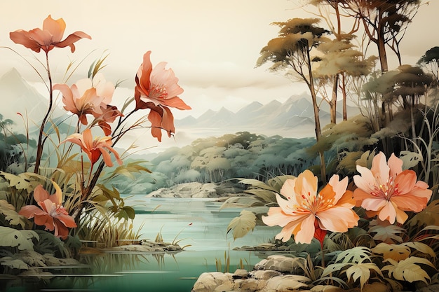 Beaux-arts Belle Fleur De Lotus Rose Et Blanche Dans Le Lac