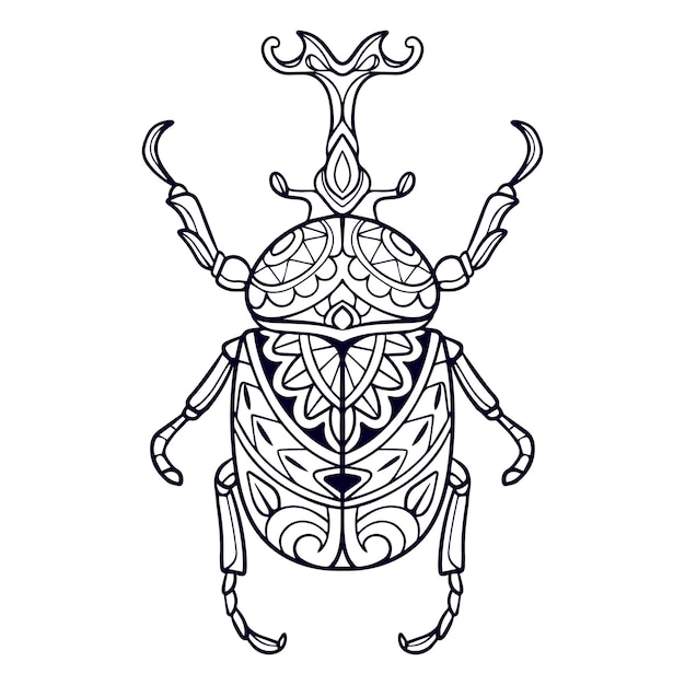 Vecteur beaux arts de mandala beetle isolés sur fond blanc