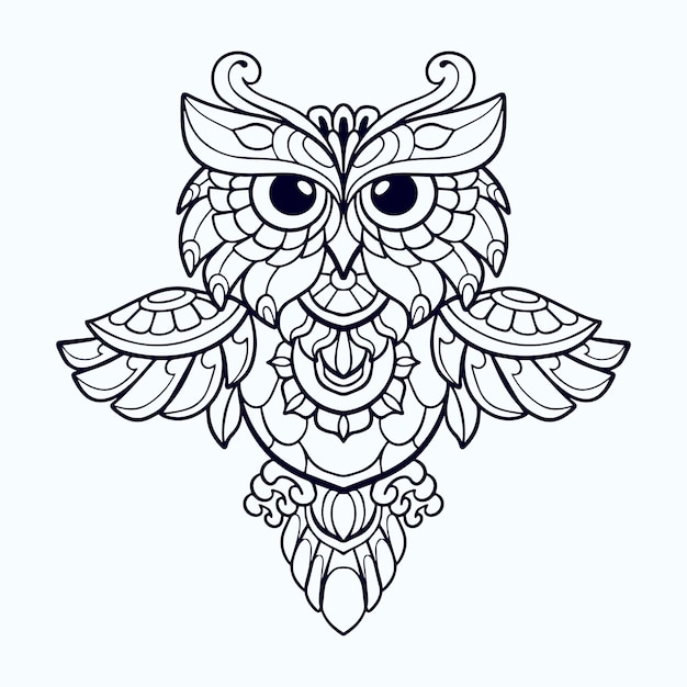 Beaux Arts De Mandala Hibou Isolés Sur Fond Blanc