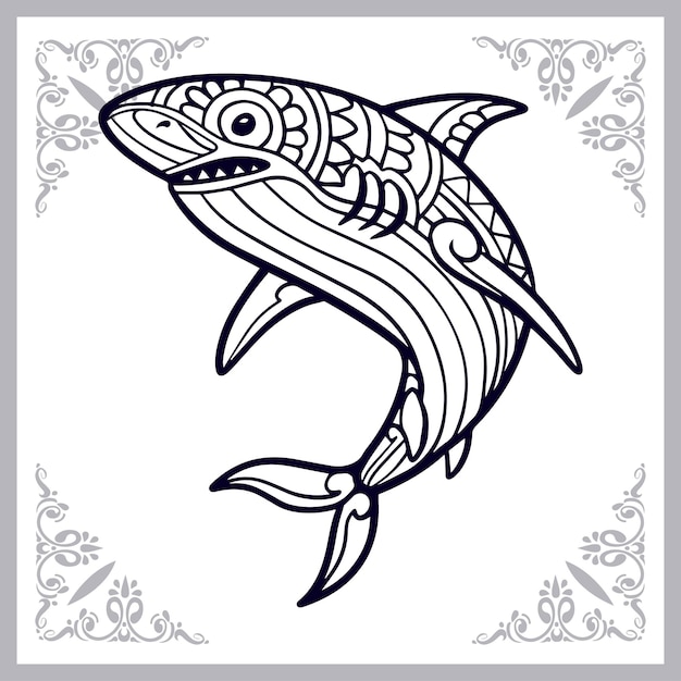 Beaux arts de zentangle de requin isolés sur fond blanc