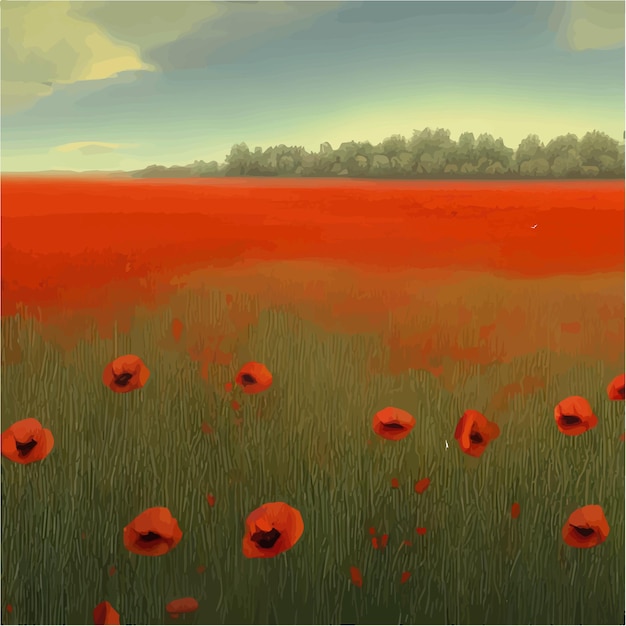 Beaux coquelicots rouges dans le champ fleur sauvage printemps nature paysage illustration vectorielle pour l'intérieur