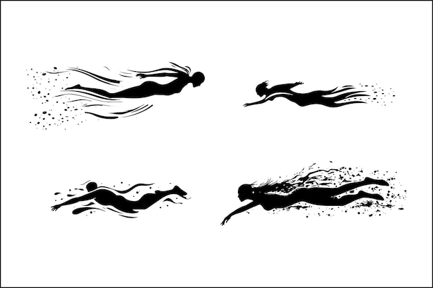 Beaux couchers de soleil Vector Art époustouflant crépuscule Natation Vector Silhouettes Scénic Crépuscule Nageon Vector Co