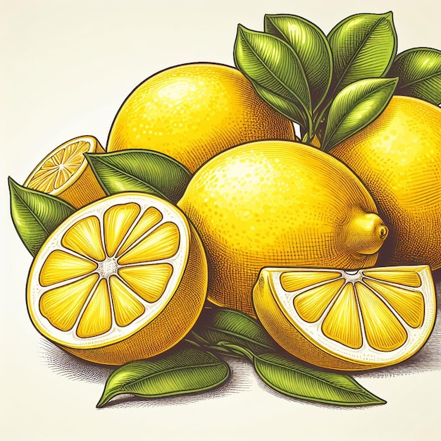 Beaux Couleurs Frais Citron Citron Juteux Fruits Papier Peint Illustration Vectorielle Dessin Illustration