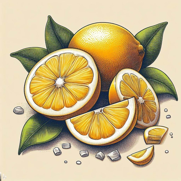 Beaux couleurs frais citron citron juteux fruits papier peint illustration vectorielle dessin illustration