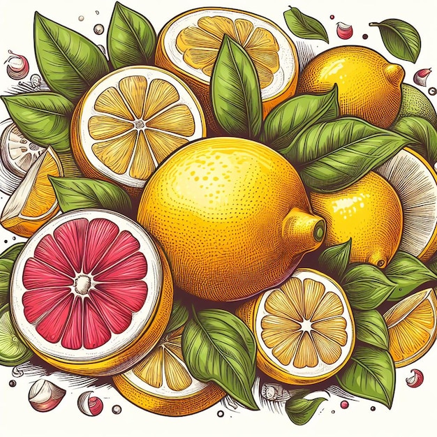 Beaux couleurs frais citron citron juteux fruits papier peint illustration vectorielle dessin illustration