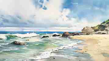 Vecteur beaux paysages d'aquarelle naturels sur la plage