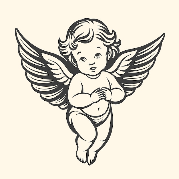 Vecteur bébé ange avec ailes bébé enfant vector graphique illustration de ligne artistique