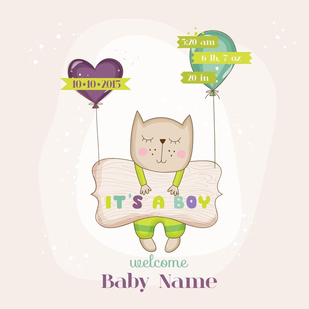 Bébé Chat Avec Carte D'arrivée Ballons