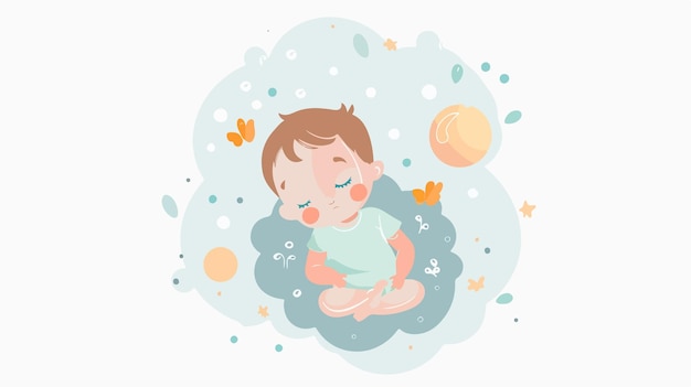 Le bébé dort sur un nuage avec le soleil derrière lui.