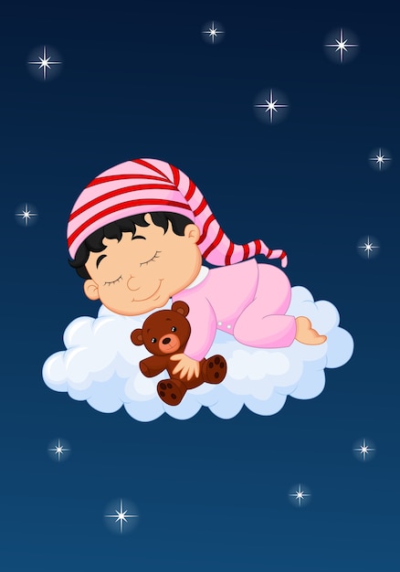 Vecteur bébé dort sur le nuage