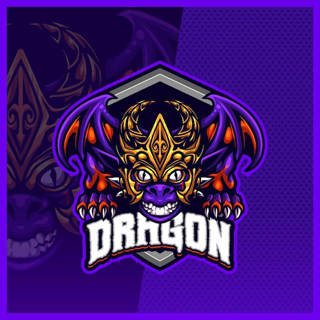 Bébé Dragon King Mascotte Esport Logo Design Illustrations Vecteur Modèle