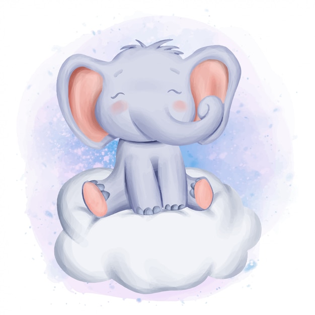 Bébé éléphant assis sur nuage