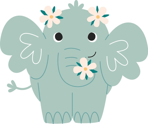 Vecteur un bébé éléphant avec des fleurs