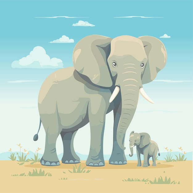 Bébé éléphant Avec Mère Illustration De Dessin Animé Vectoriel