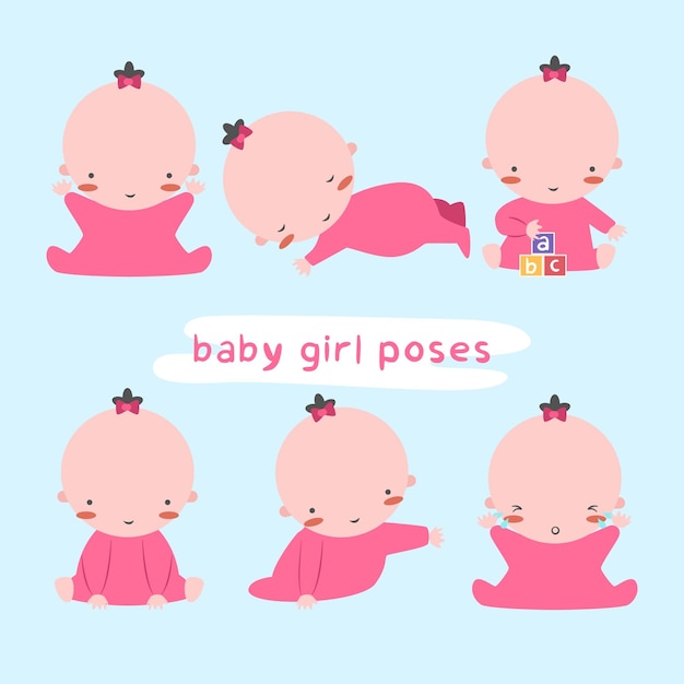 Vecteur bébé fille pose clipart