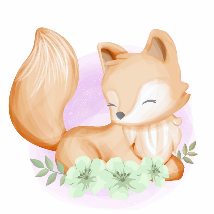 Vecteur bébé foxy avec aquarelle de fleurs