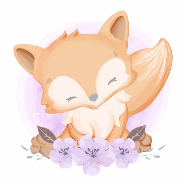 Vecteur bébé foxy et belles fleurs