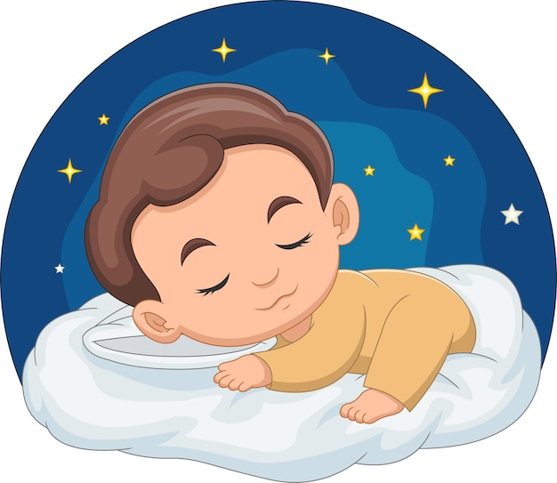 Bébé garçon mignon dormant sur un nuage, style dessin animé