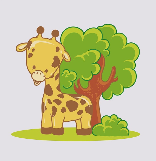 Le Bébé Girafe Et L'arbre