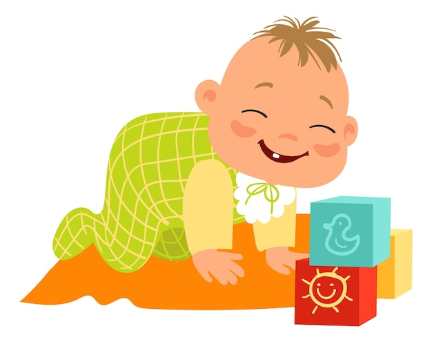 Vecteur bébé heureux jouant avec des cubes petit enfant riant