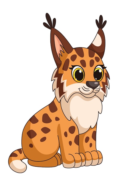 Bébé lynx. Mascotte de chat sauvage. Personnage de dessin animé mignon isolé sur fond blanc