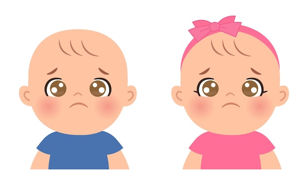 Vecteur un bébé mignon et une petite fille avec une expression triste.