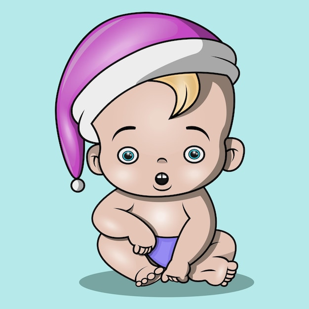 Vecteur un bébé mignon portant un bonnet de noel