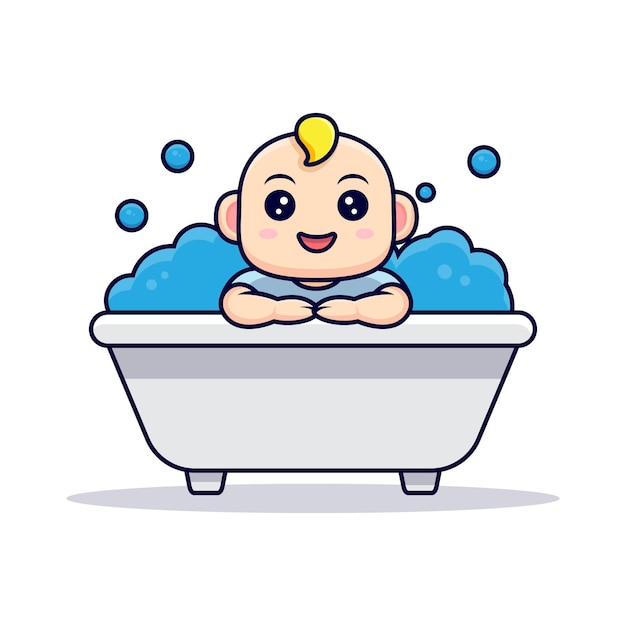 Bébé mignon prend un bain à l'intérieur de la baignoire