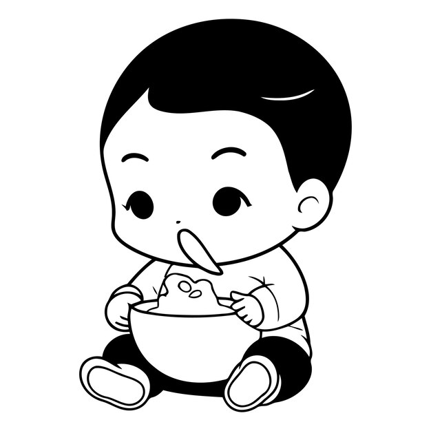 Vecteur bébé mignon qui mange des cornflakes illustration de dessin animé vectoriel