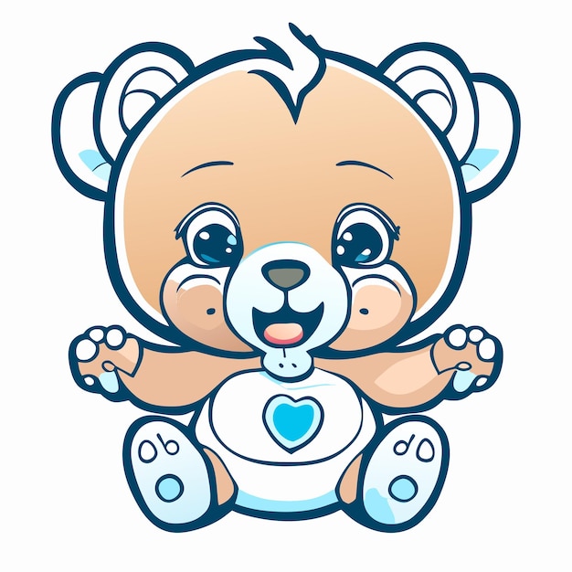 Vecteur bébé ours mignon dessiné à la main, plat, élégant, autocollant de dessin animé, icône de concept, illustration isolée.