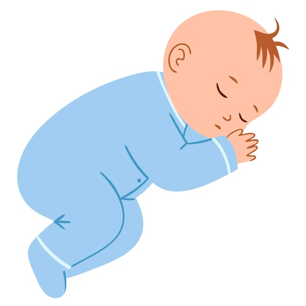 Un bébé paisible qui dort en pyjama bleu avec une expression calme sur un fond simple