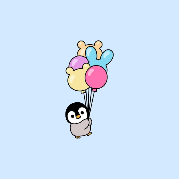 Vecteur bébé pingouin mignon tenant des ballons illustration vectorielle x9