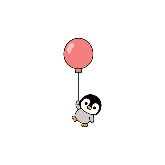 Vecteur bébé pingouin mignon tenant des ballons illustration vectorielle x9