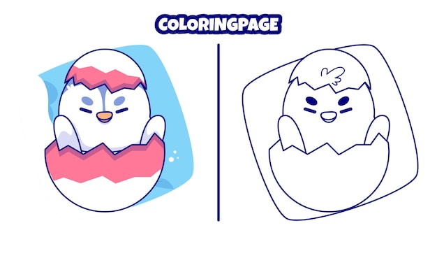 Vecteur bébé pingouin avec des pages à colorier adaptées aux enfants