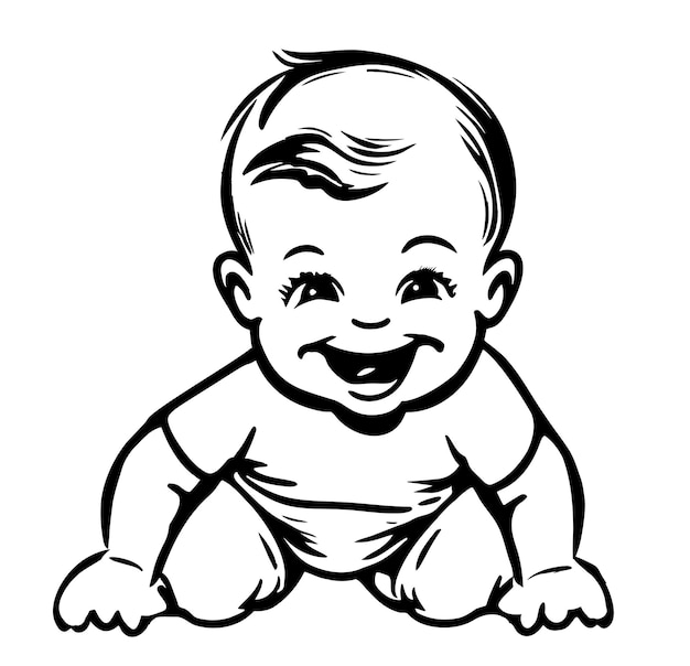 Bébé souriant et rampant illustration de croquis dessinés à la main dans un style doodle