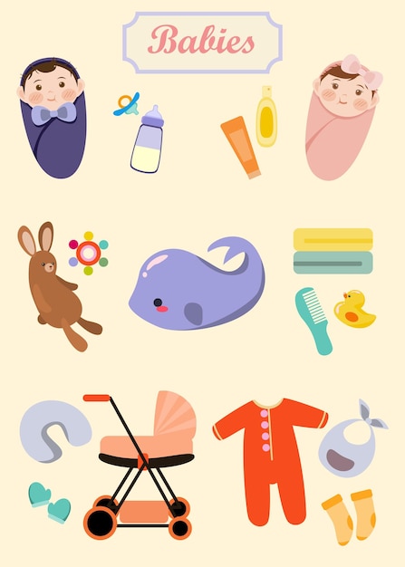 Bébés essentiels élément vecteur