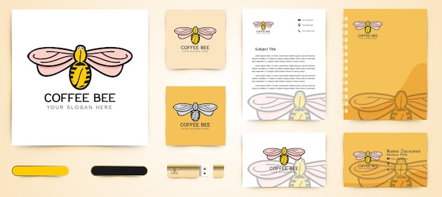 Bee Flying Et Logo De Grain De Café Et Business Branding Template Designs Inspiration Isolé Sur Fond Blanc